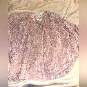 Anthropologie Sarabeth Textured Button Down Blouse Size M,  Pink Oversized NWT